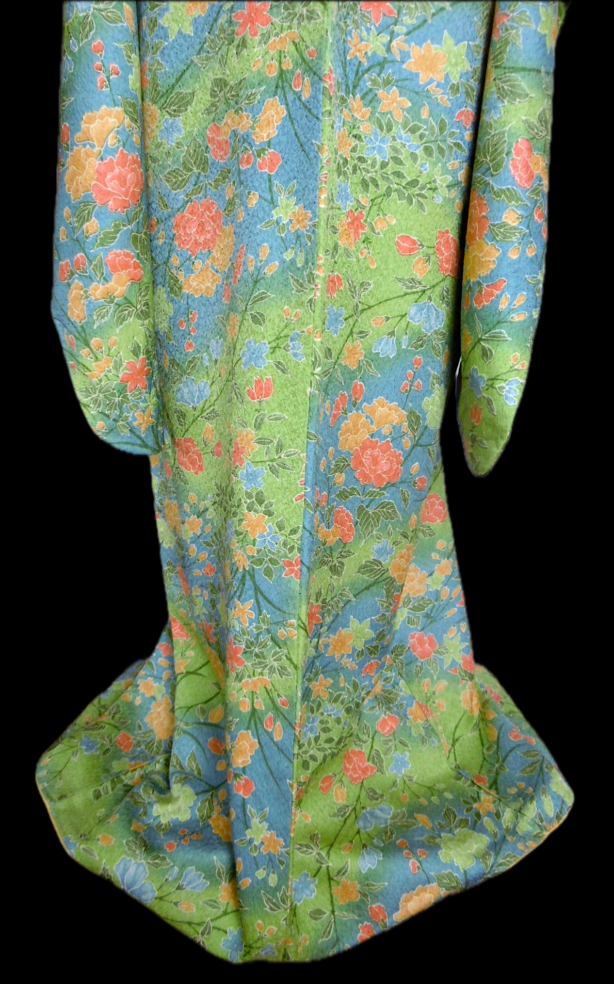 (03) Ljusgrön, blommor,Furisode - Image 3